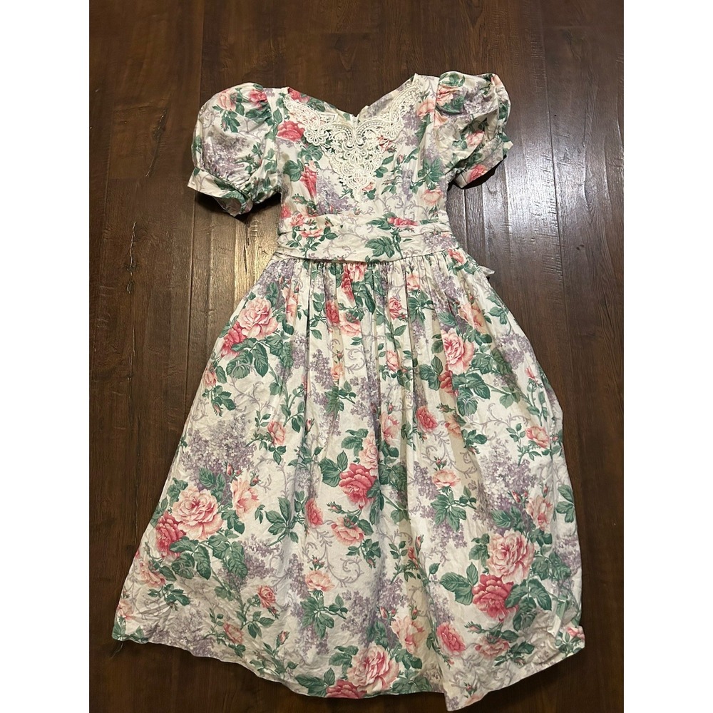 Vtg 80s Gunne Sax Jessica McClintock Dress Sz 12 Floral Lace Cottage Prairie USA